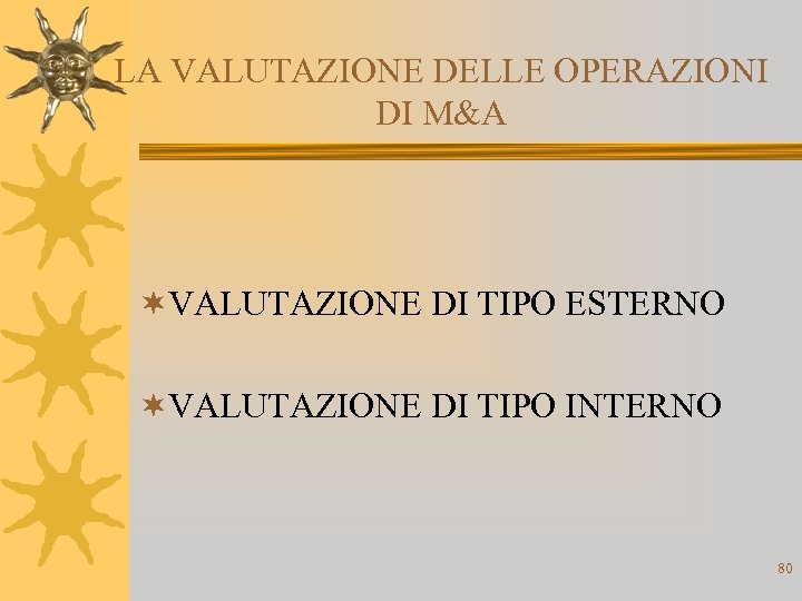 LA VALUTAZIONE DELLE OPERAZIONI DI M&A ¬VALUTAZIONE DI TIPO ESTERNO ¬VALUTAZIONE DI TIPO INTERNO