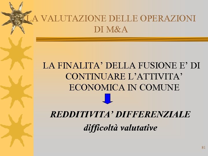 LA VALUTAZIONE DELLE OPERAZIONI DI M&A LA FINALITA’ DELLA FUSIONE E’ DI CONTINUARE L’ATTIVITA’