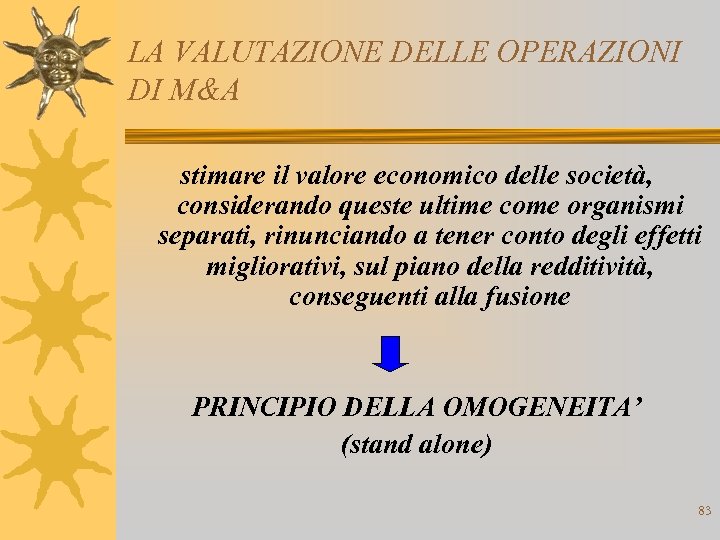 LA VALUTAZIONE DELLE OPERAZIONI DI M&A stimare il valore economico delle società, considerando queste