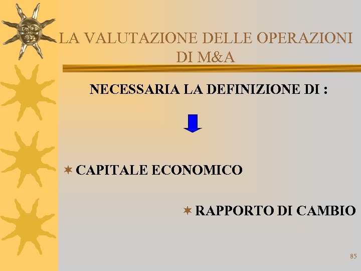 LA VALUTAZIONE DELLE OPERAZIONI DI M&A NECESSARIA LA DEFINIZIONE DI : ¬ CAPITALE ECONOMICO