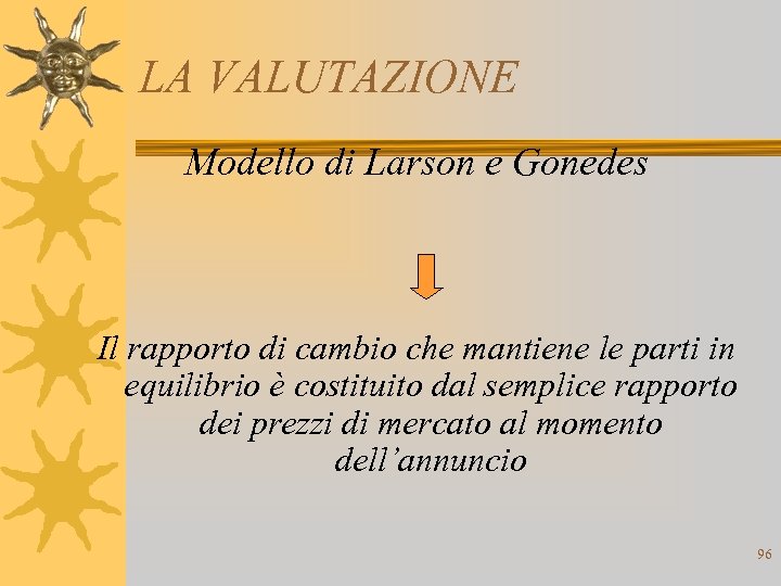 LA VALUTAZIONE Modello di Larson e Gonedes Il rapporto di cambio che mantiene le