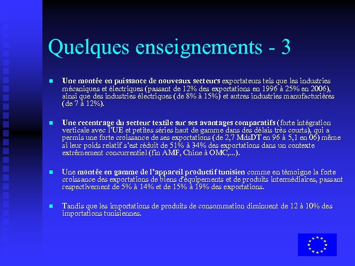 Quelques enseignements - 3 n Une montée en puissance de nouveaux secteurs exportateurs tels