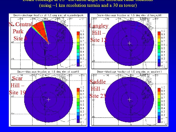 Beam blockage at 1. 5° elevation angle for different radar locations (using ~1 km