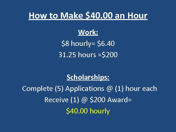How to Make $40. 00 an Hour Work: $8 hourly= $6. 40 31. 25