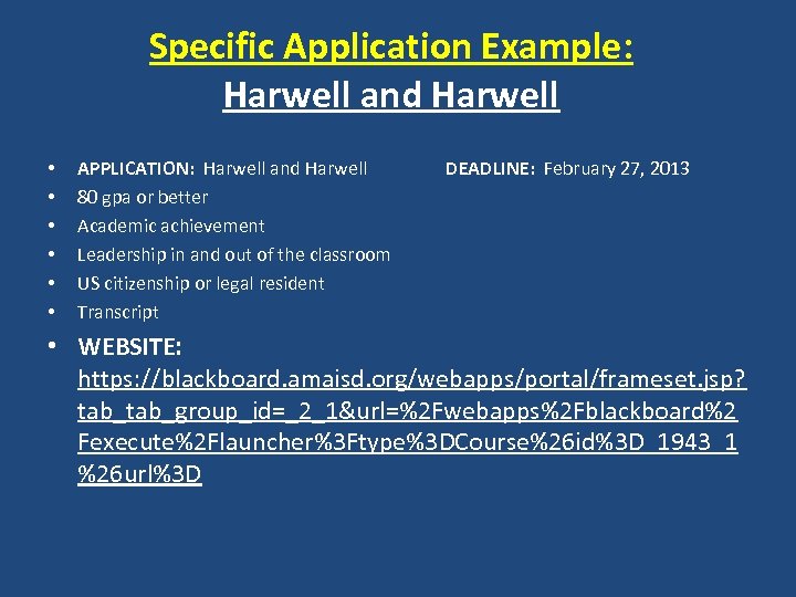 Specific Application Example: Harwell and Harwell • • • APPLICATION: Harwell and Harwell 80