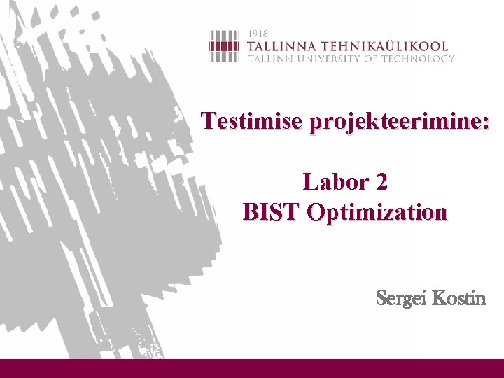 Testimise projekteerimine: Labor 2 BIST Optimization Sergei Kostin 