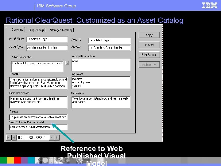 IBM Software Group Rational Clear. Quest: Customized as an Asset Catalog Reference to Web