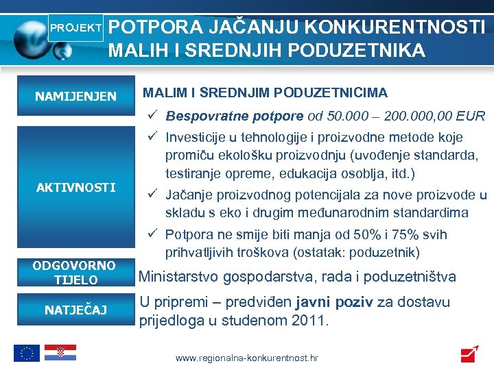 PROJEKT POTPORA JAČANJU KONKURENTNOSTI MALIH I SREDNJIH PODUZETNIKA NAMIJENJEN MALIM I SREDNJIM PODUZETNICIMA ü