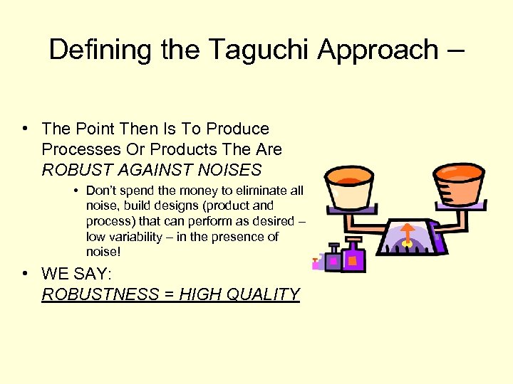 Defining the Taguchi Approach – • The Point Then Is To Produce Processes Or