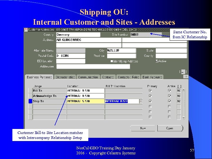 Shipping OU: Internal Customer and Sites - Addresses Same Customer No. from IC Relationship