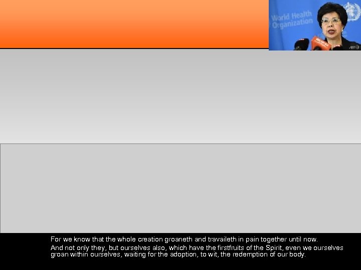 For we know that the whole creation groaneth and travaileth in pain together until