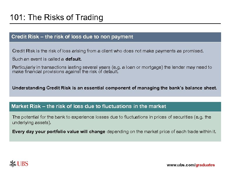 101: The Risks of Trading Credit Risk – the risk of loss due to
