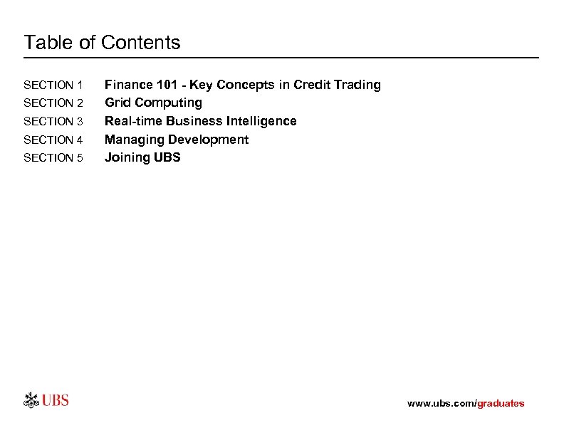 Table of Contents SECTION 1 SECTION 2 SECTION 3 SECTION 4 SECTION 5 Finance