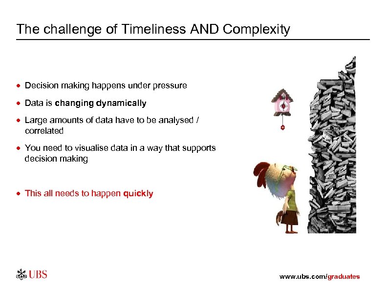 The challenge of Timeliness AND Complexity · Decision making happens under pressure · Data
