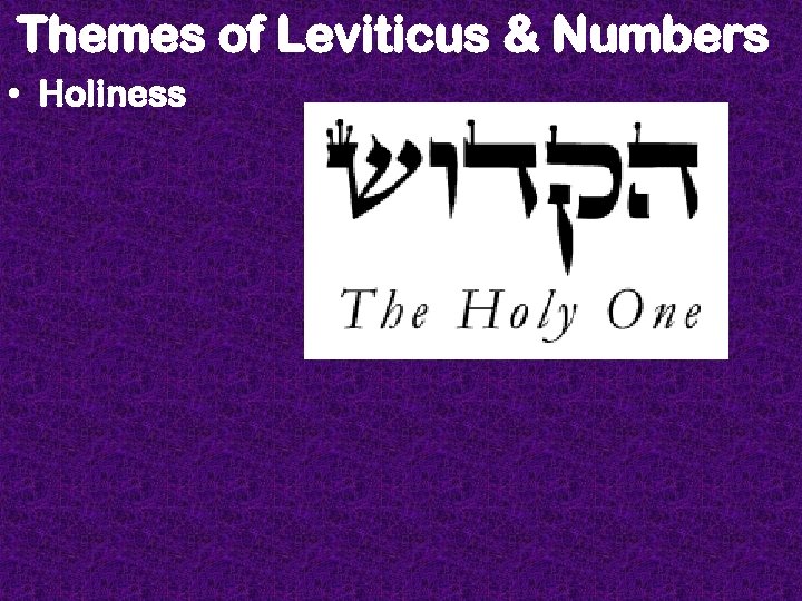 Themes of Leviticus & Numbers • Holiness 