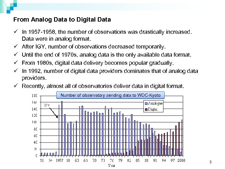 From Analog Data to Digital Data ü In 1957 -1958, the number of observations