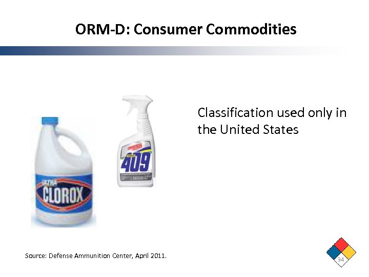 ORM-D: Consumer Commodities Classification used only in the United States Source: Defense Ammunition Center,