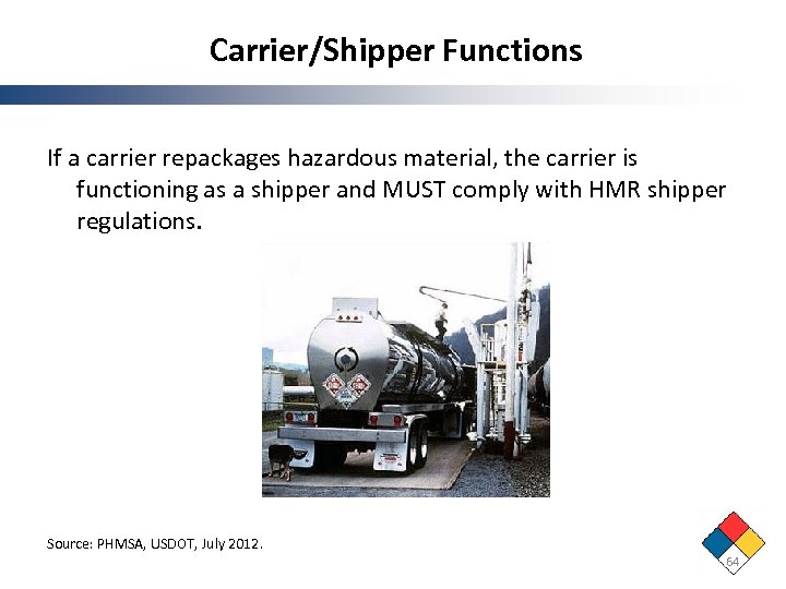 Carrier/Shipper Functions If a carrier repackages hazardous material, the carrier is functioning as a