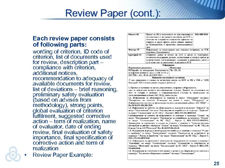 Review Paper (cont. ): Each review paper consists of following parts: • wording of