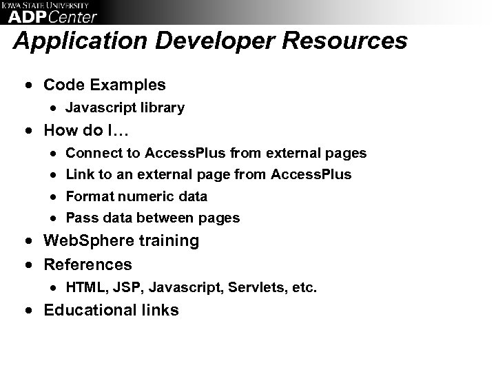 Application Developer Resources · Code Examples · Javascript library · How do I… ·