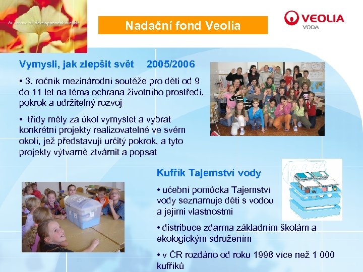 Nadační fond Veolia Vymysli, jak zlepšit svět 2005/2006 • 3. ročník mezinárodní soutěže pro