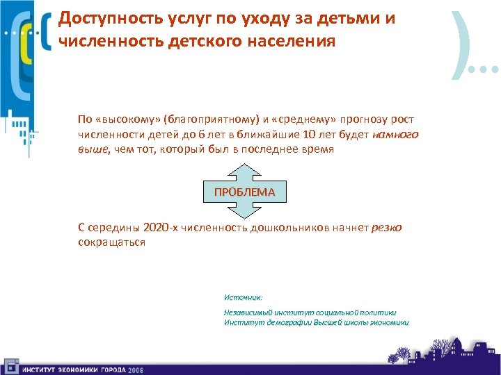 Доступность услуг по уходу за детьми и численность детского населения По «высокому» (благоприятному) и