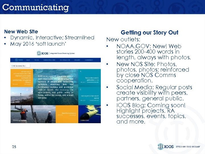 Communicating New Web Site • Dynamic, Interactive; Streamlined • May 2016 ‘soft launch’ 25