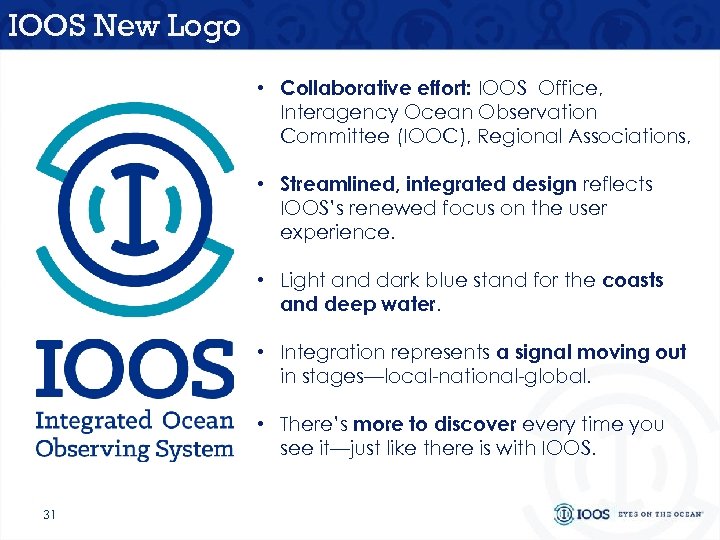 IOOS New Logo • Collaborative effort: IOOS Office, Interagency Ocean Observation Committee (IOOC), Regional