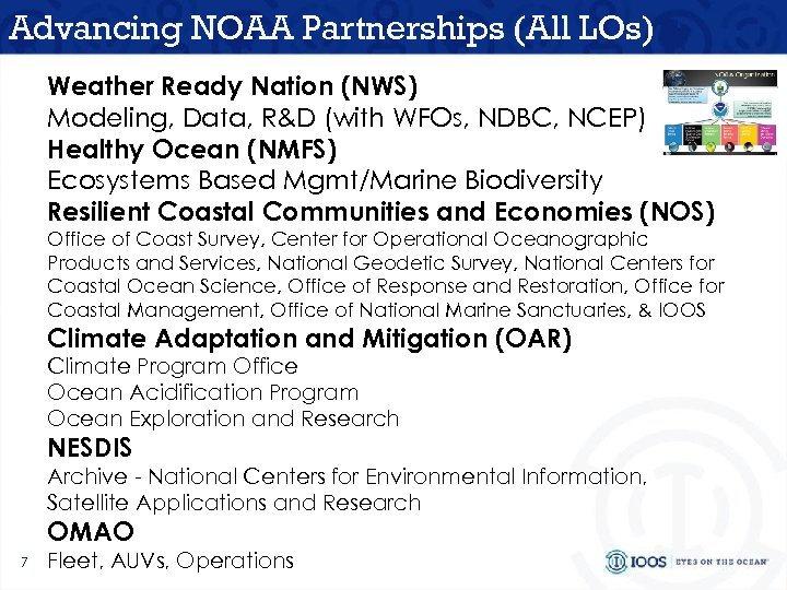 Advancing NOAA Partnerships (All LOs) Weather Ready Nation (NWS) Modeling, Data, R&D (with WFOs,