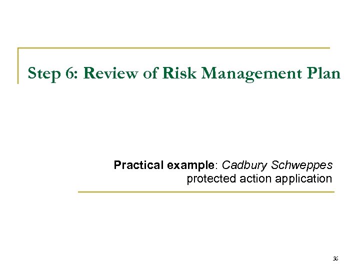 Step 6: Review of Risk Management Plan Practical example: Cadbury Schweppes protected action application