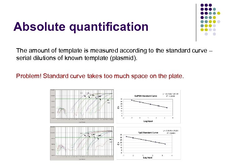 Absolute quantification The amount of template is measured according to the standard curve –