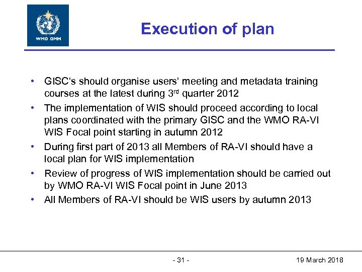 World Meteorologicalplan Execution of Organization World Meteorological. Organization Working together in weather, climate and