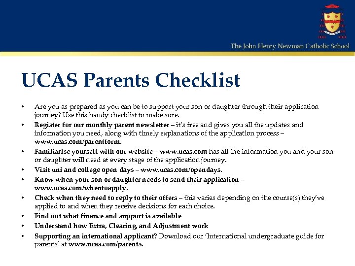 UCAS Parents Checklist • • • Are you as prepared as you can be