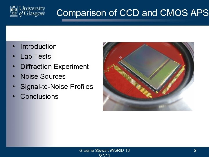 Comparison of CCD and CMOS APS • • • Introduction Lab Tests Diffraction Experiment