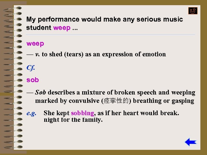 My performance would make any serious music student weep. . . weep — v.
