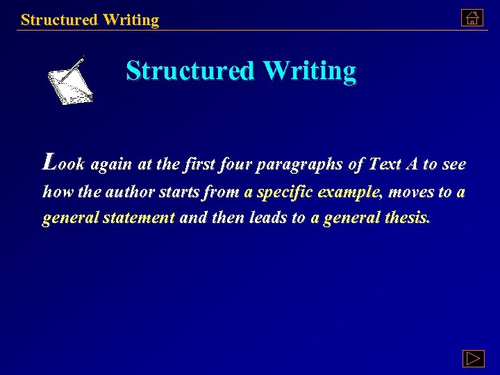 Structured Writing Look again at the first four paragraphs of Text A to see
