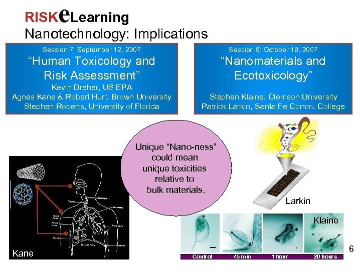 e RISK Learning Nanotechnology: Implications Session 7: September 12, 2007 Session 8: October 18,