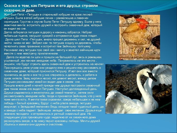 Сказка о том, как Петушок и его друзья строили сказочный дом. Жил-был Петя –