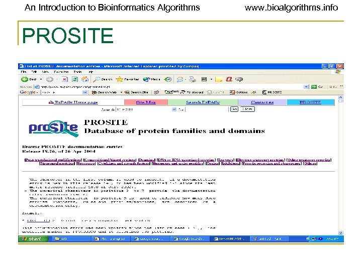 An Introduction to Bioinformatics Algorithms PROSITE www. bioalgorithms. info 