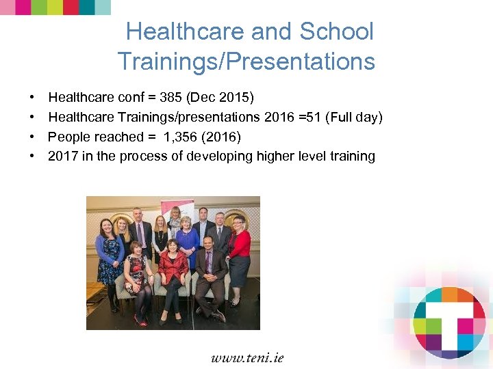 Healthcare and School Trainings/Presentations • • Healthcare conf = 385 (Dec 2015) Healthcare Trainings/presentations