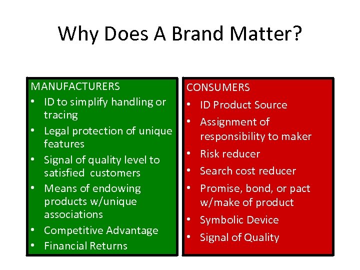 Why Does A Brand Matter? MANUFACTURERS • ID to simplify handling or tracing •