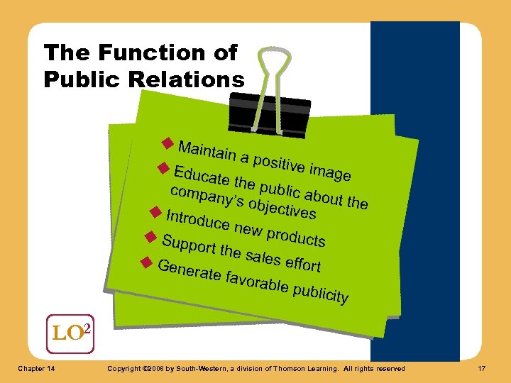 The Function of Public Relations u Main tain a p ositive u Edu image