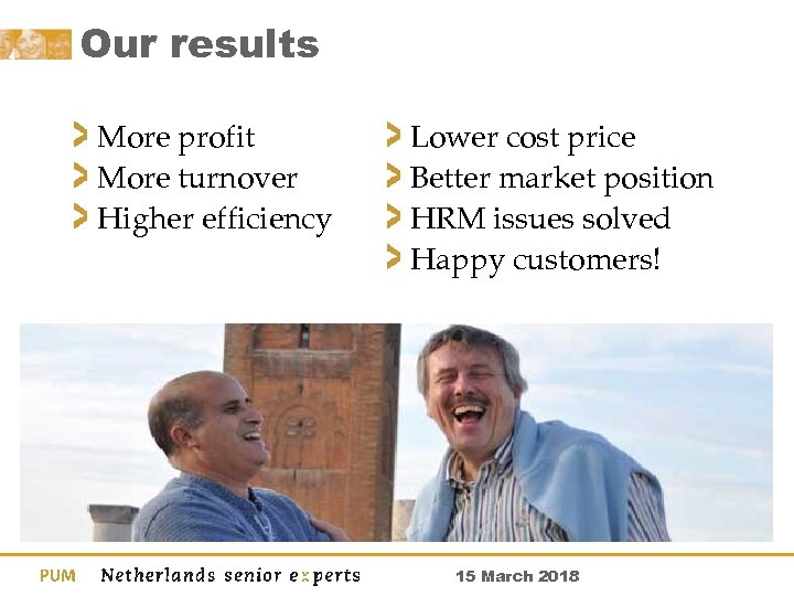 Our results More profit More turnover Higher efficiency Lower cost price Better market position