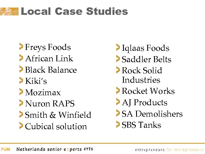 Local Case Studies Freys Foods African Link Black Balance Kiki’s Mozimax Nuron RAPS Smith
