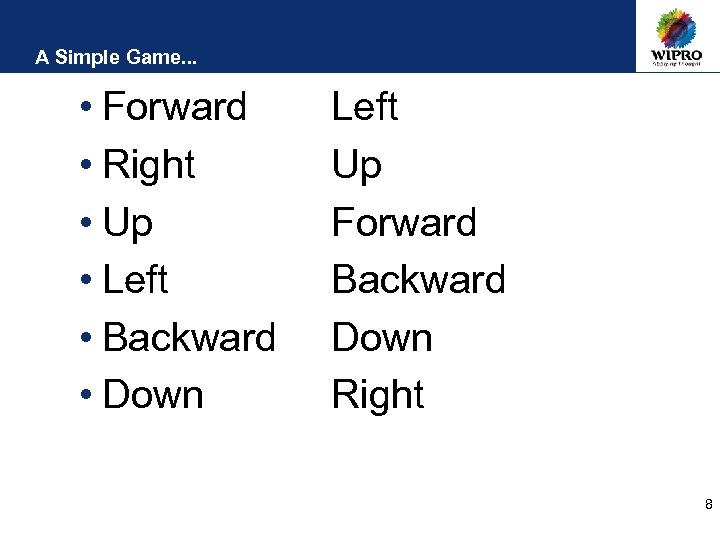 A Simple Game. . . • Forward • Right • Up • Left •
