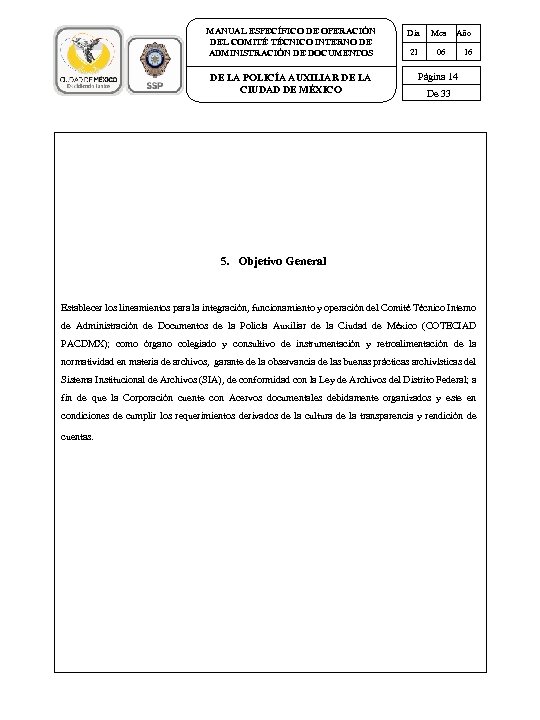 MANUAL ESPECÍFICO DE OPERACIÓN DEL COMITÉ TÉCNICO INTERNO DE ADMINISTRACIÓN DE DOCUMENTOS DE LA