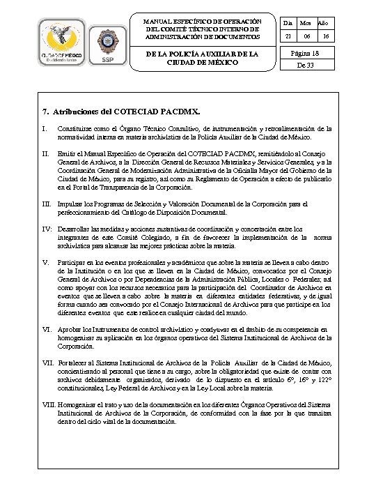 MANUAL ESPECÍFICO DE OPERACIÓN DEL COMITÉ TÉCNICO INTERNO DE ADMINISTRACIÓN DE DOCUMENTOS DE LA