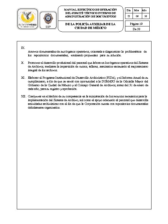 MANUAL ESPECÍFICO DE OPERACIÓN DEL COMITÉ TÉCNICO INTERNO DE ADMINISTRACIÓN DE DOCUMENTOS DE LA