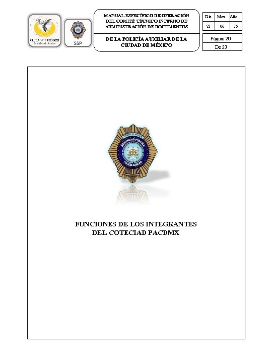 MANUAL ESPECÍFICO DE OPERACIÓN DEL COMITÉ TÉCNICO INTERNO DE ADMINISTRACIÓN DE DOCUMENTOS DE LA