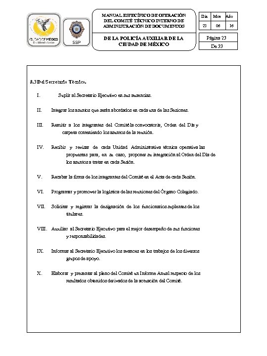 MANUAL ESPECÍFICO DE OPERACIÓN DEL COMITÉ TÉCNICO INTERNO DE ADMINISTRACIÓN DE DOCUMENTOS DE LA